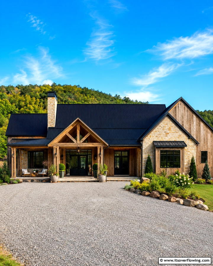 Rustic Modern Fusion - 30 Houses with Black Roofs- Modern Exterior Design Inspiration