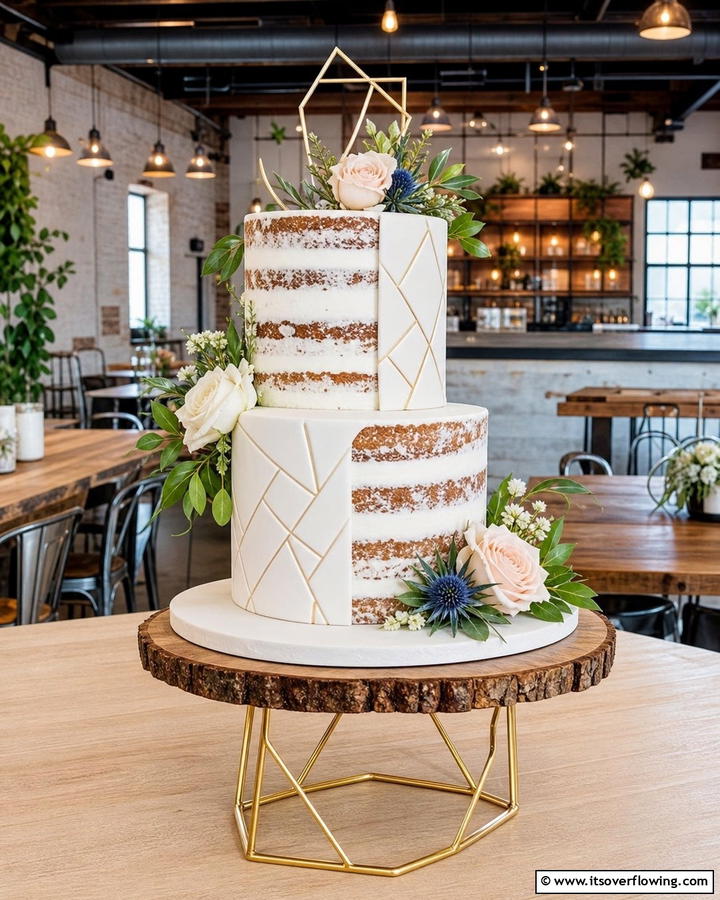 Rustic Modern Fusion Cake - 21 Naked Wedding Cake Ideas for Minimalist Elegance
