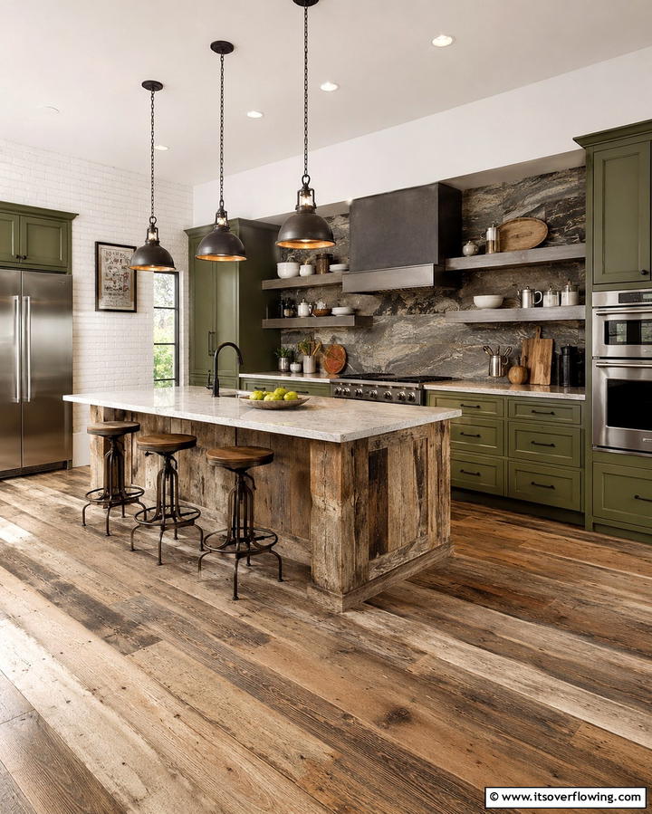 Rustic Modern Olive Green Blend - 30 Olive Green Kitchen Designs for a Warm Cooking Space