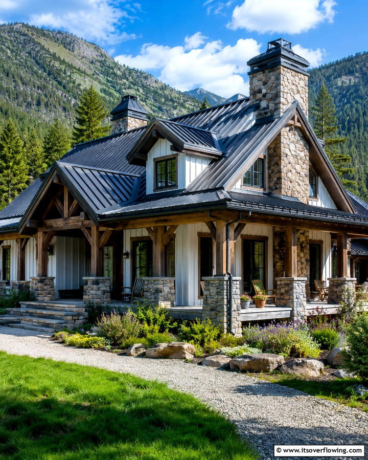 Rustic Mountain Retreat - 25 White Exterior Home with a Black Roof Ideas