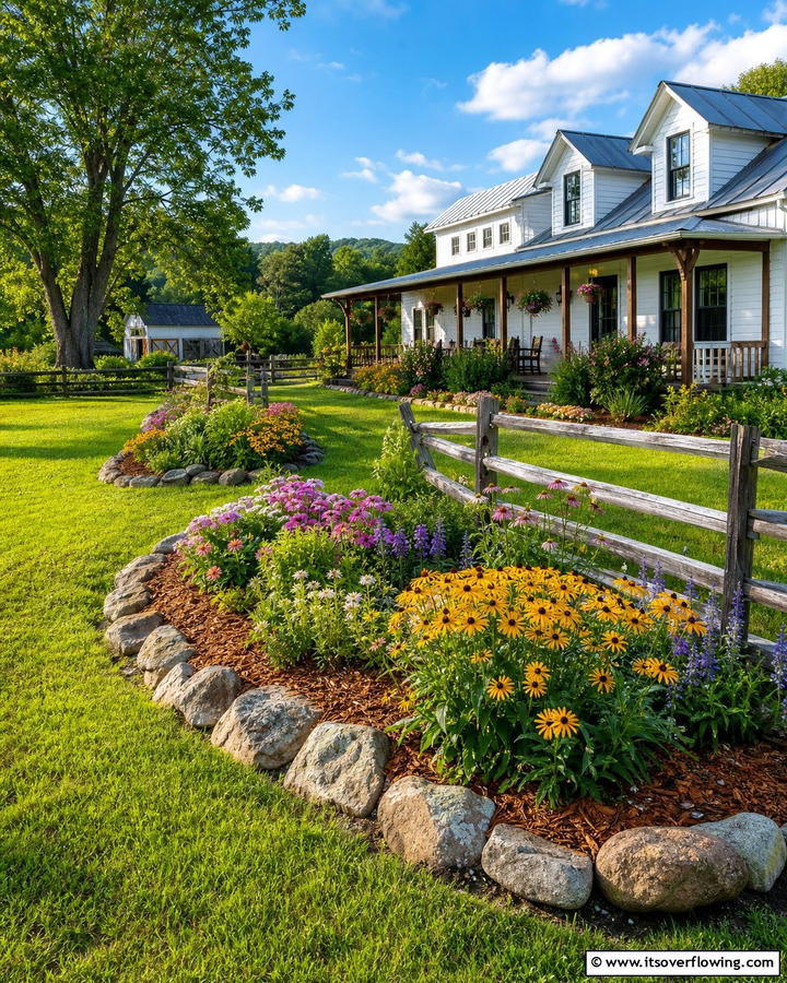 Rustic Mulch Borders - 21 Front Yard Landscaping Ideas With Rocks and Mulch