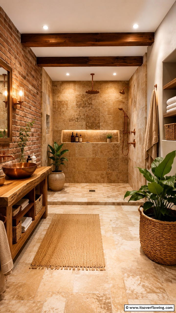 Rustic Natural Charm - 30 Doorless Walk-In Shower Ideas for Modern Bathrooms
