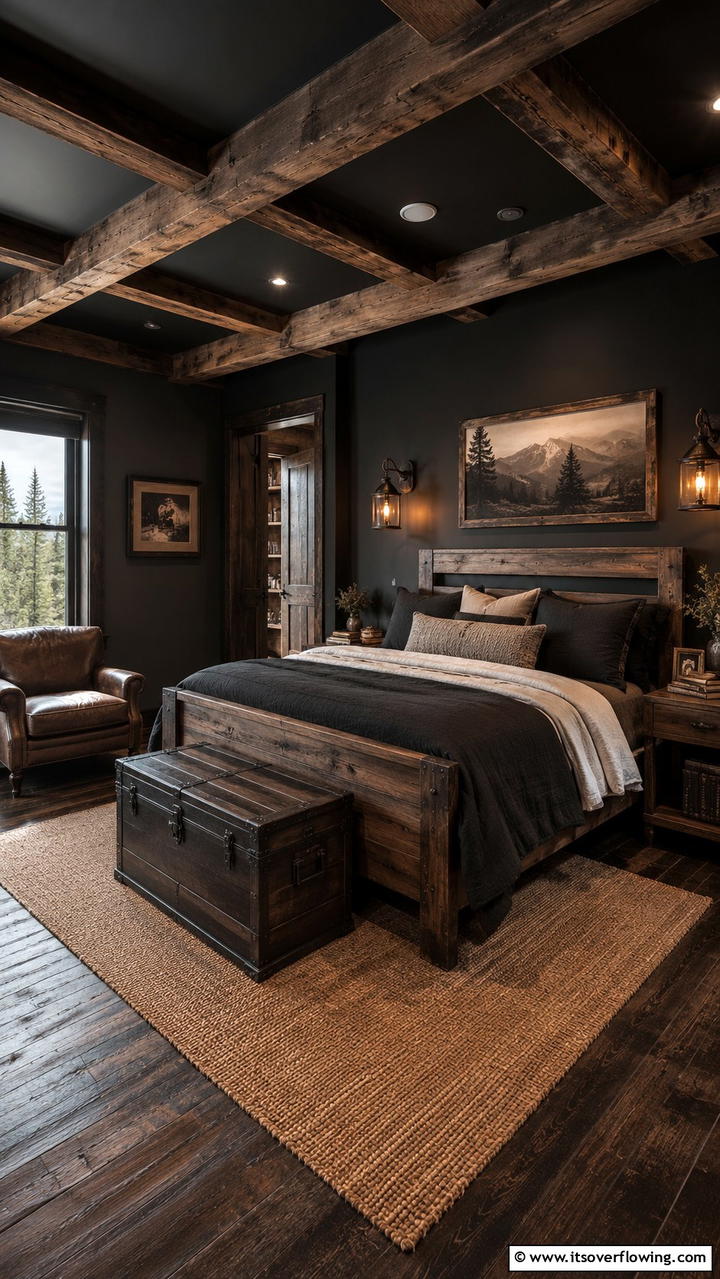 Rustic Noir - 30 Dark Bedroom Ideas- Moody and Sophisticated Retreat