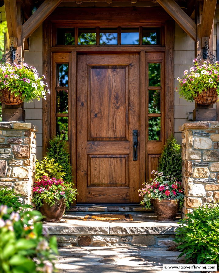 Rustic Oak Charm - 25 Stained Front Door Ideas for Curb Appeal