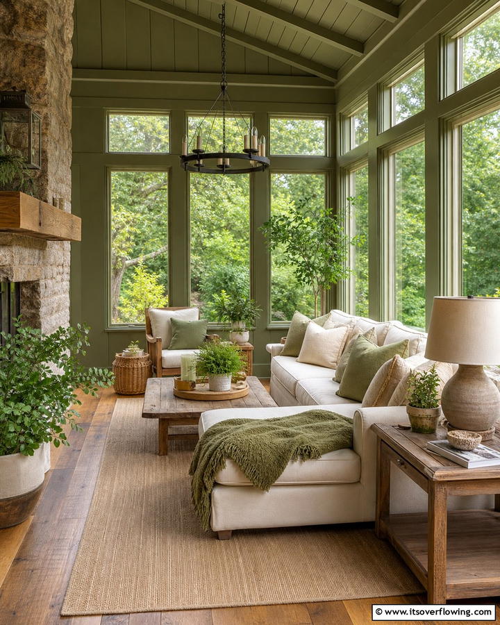 Rustic Olive Green - 20 Sunroom Color Ideas to Brighten Your Space