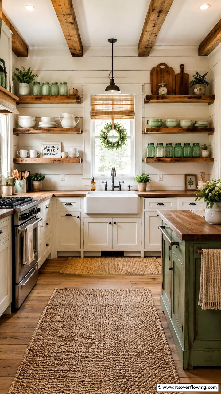 Rustic Open Shelving Charm - 30 Cottage Kitchen Ideas for Cozy, Charming Farmhouse Style