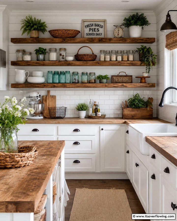 Rustic Open Shelving Display - 21 Kitchen Wall Decor Ideas for a Personalized Culinary Space