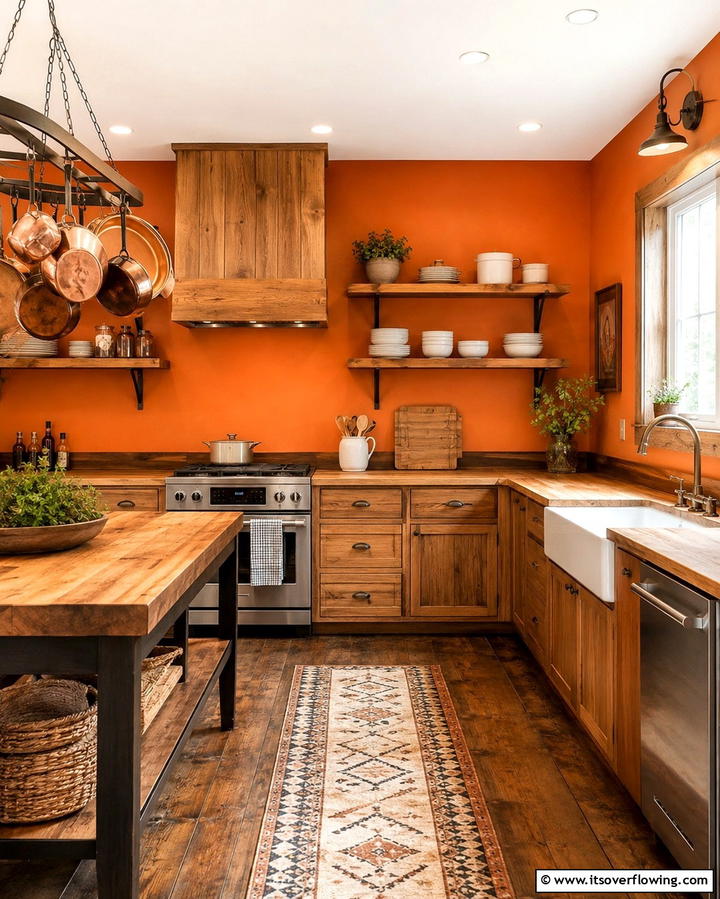 Rustic Orange Kitchen Wall - 20 Orange Accent Wall Ideas to Brighten Your Space