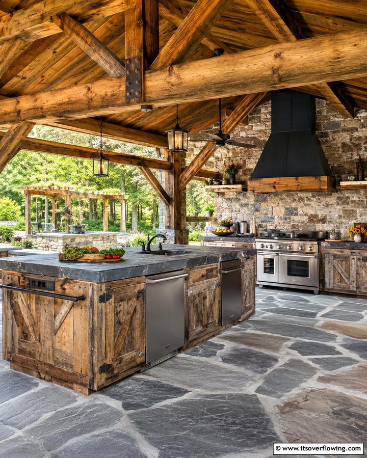 Rustic Outdoor Kitchen with Wooden Accents - 25 Outdoor Kitchen on Deck Ideas for Seamless Entertaining