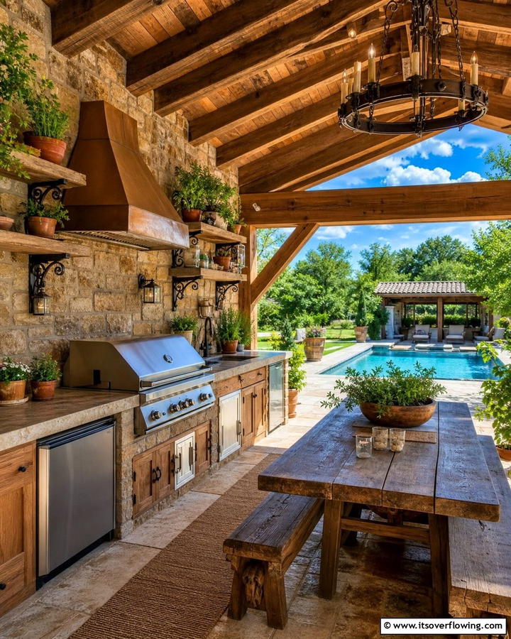 Rustic Outdoor Kitchen - 20 Rustic Pool House Ideas for a Charming Retreat