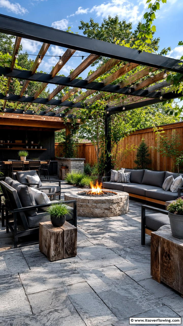 Rustic Outdoor Patio - 30 Grey House With Black Trim Ideas- Bold Exterior Designs