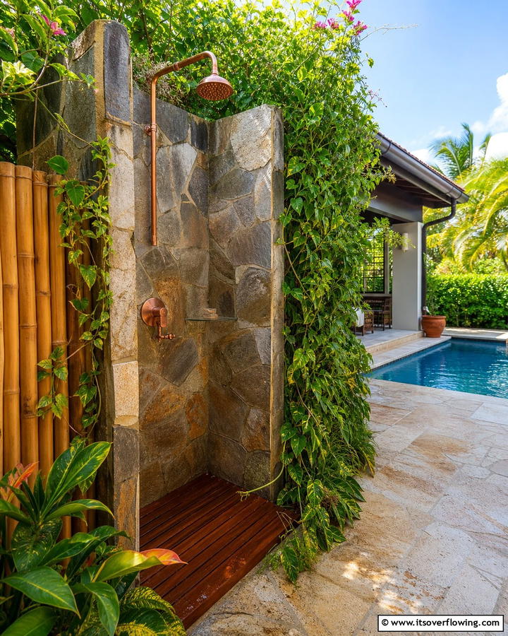 Rustic Outdoor Shower - 20 Rustic Pool House Ideas for a Charming Retreat