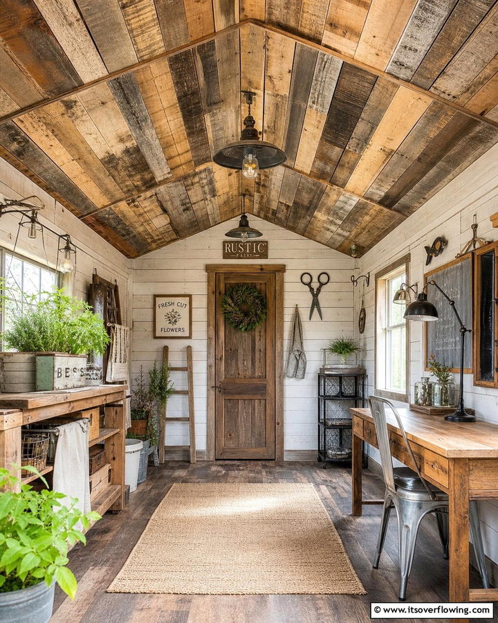 Rustic Pallet Wood Ceiling - 20 Shed Ceiling Ideas to Maximize Space and Style