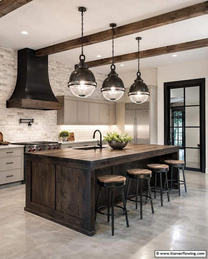Rustic Pendant Lighting - 25 Rustic Kitchen Island Ideas for a Cozy Cooking Space