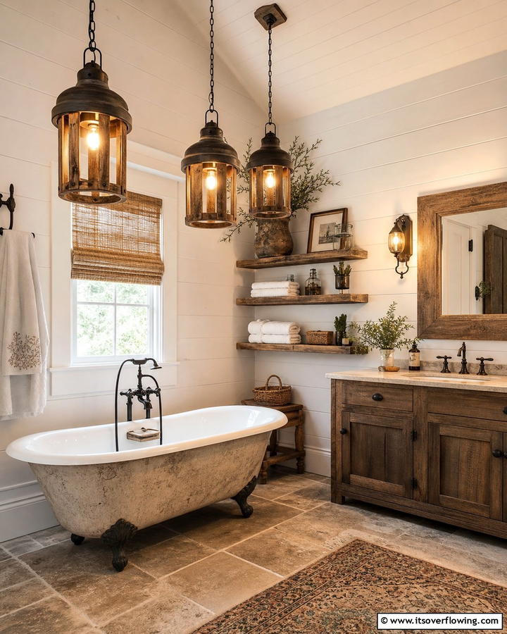 Rustic Pendant Lighting - 21 Country Bathroom Ideas with Vintage Farmhouse Charm