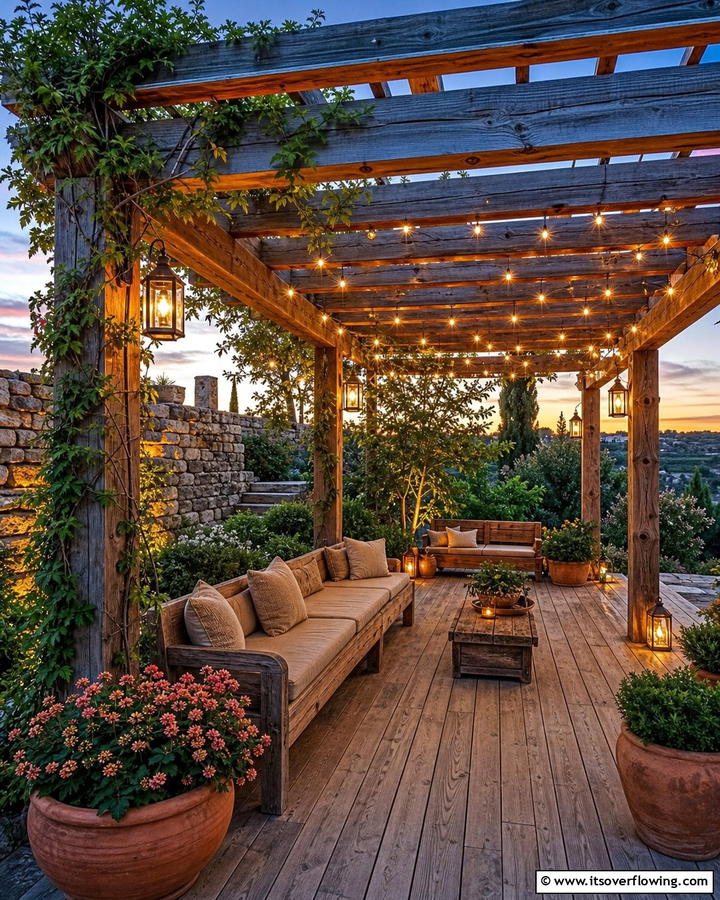 Rustic Pergola Deck with Lighting - 21 Backyard Deck Ideas to Elevate Your Outdoor Living Space