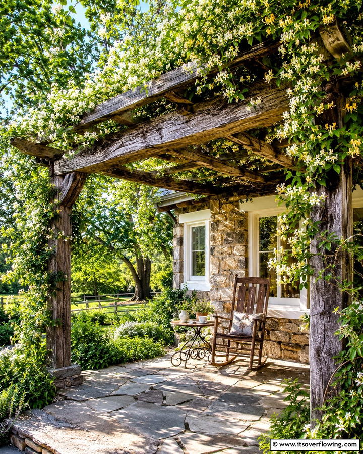 Rustic Pergola with Natural Vines - 25 Front Porch Pergola Ideas for a Charming Entrance