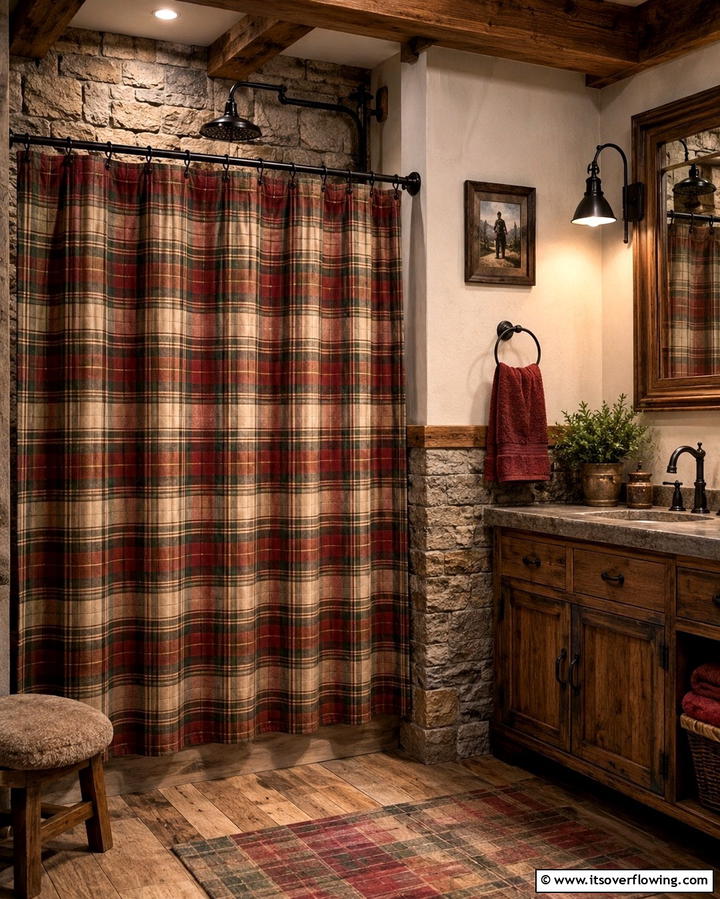 Rustic Plaid for a Cozy Cabin Feel - 25 Shower Curtain Ideas to Refresh Your Bathroom
