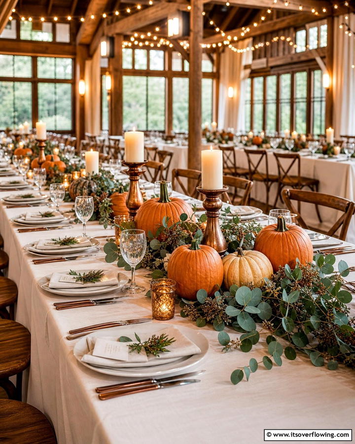 Rustic Pumpkin Centerpieces - 21 Fall Wedding Décor Ideas for a Seasonal Celebration