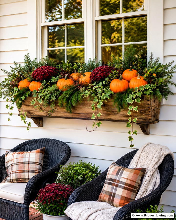Rustic Pumpkin Charm - 30 Fall Window Box Ideas for Autumn-Inspired Floral Displays