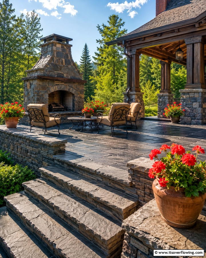 Rustic Raised Patio with Stone Accents - 25 Raised Concrete Patio Ideas for a Modern Outdoor Space