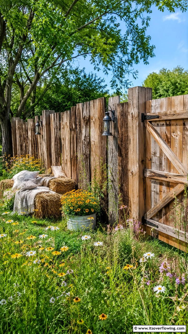 Rustic Reclaimed Barn Wood Fence - 30 Cheap Privacy Fence Ideas- Affordable Outdoor Seclusion