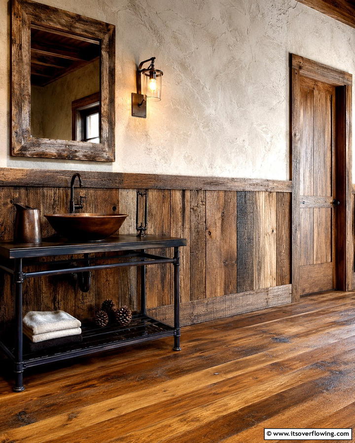 Rustic Reclaimed Wood - 25 Powder Room Wainscoting Ideas for a Chic Look