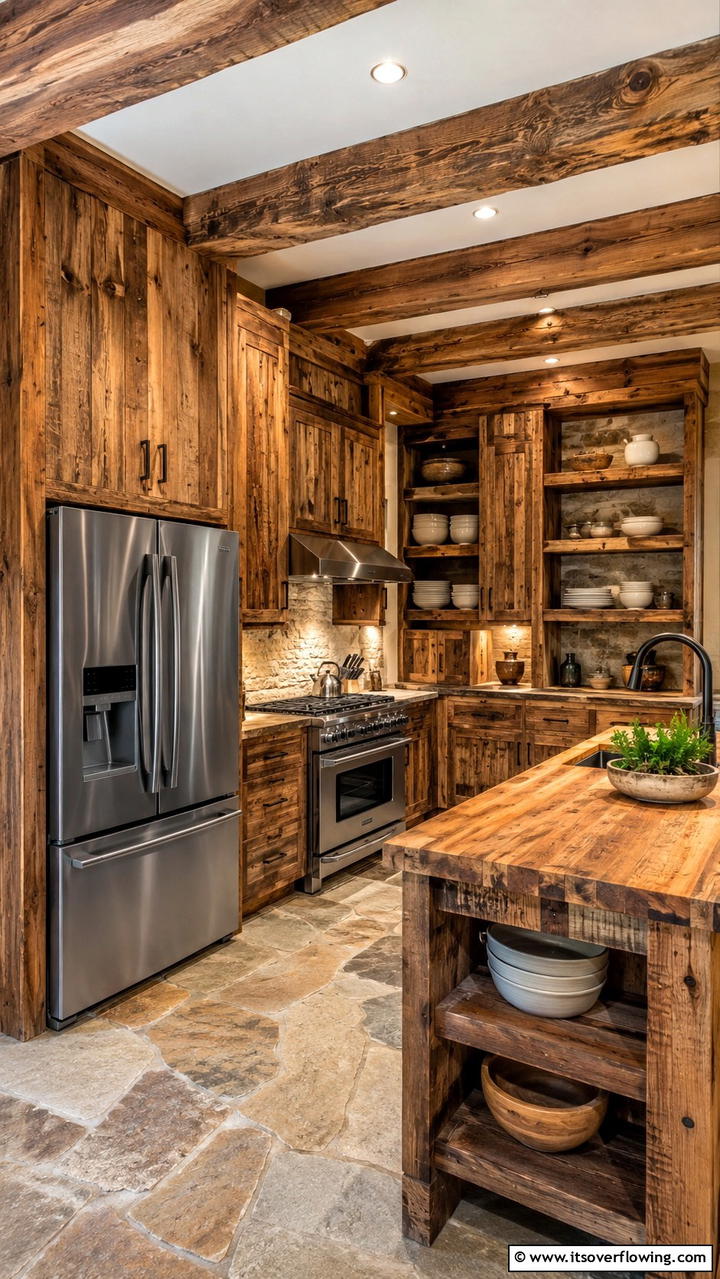 Rustic Reclaimed Wood Cabinets - 30 Cabin Kitchen Ideas- Rustic and Cozy Cooking Spaces