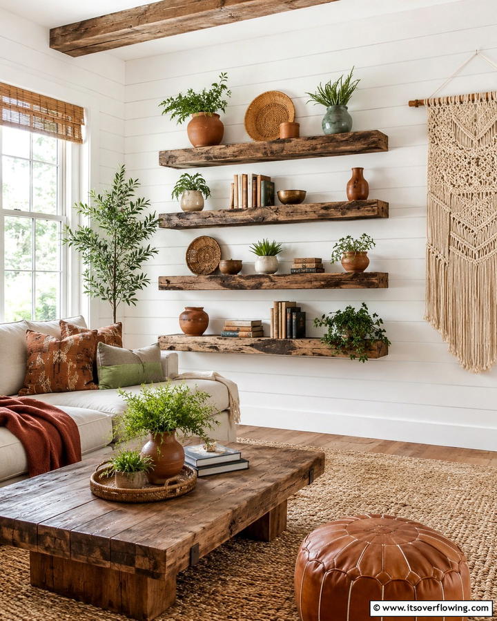 Rustic Reclaimed Wood Floating Shelves - 25 Floating Shelves Ideas for Stylish and Functional Storage
