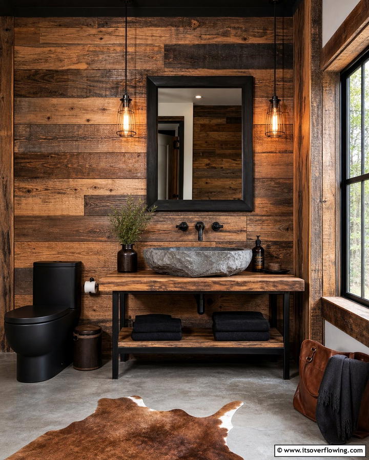 Rustic Reclaimed Wood Paneling - 25 Bathroom Wall Paneling Ideas for a Luxurious Look