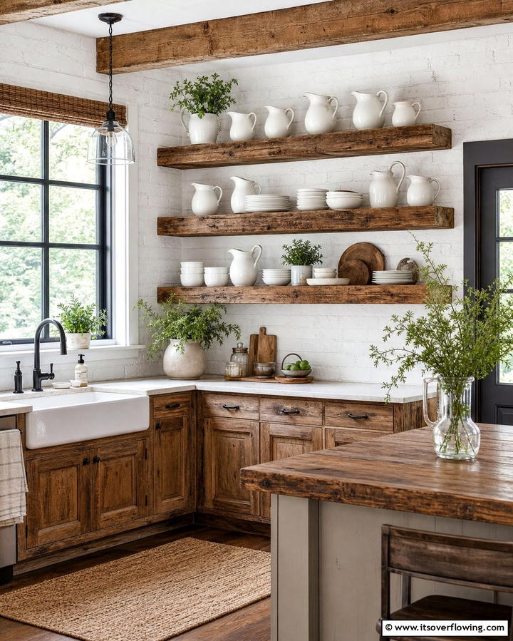 Rustic Reclaimed Wood Shelves - 25 Open Shelving Kitchen Ideas for a Modern Look