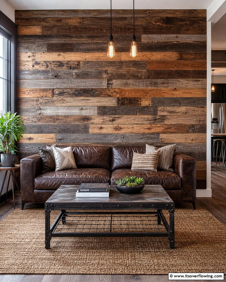 Rustic Reclaimed Wood Wall - 30 Striking Living Room Accent Wall Ideas for Bold Style