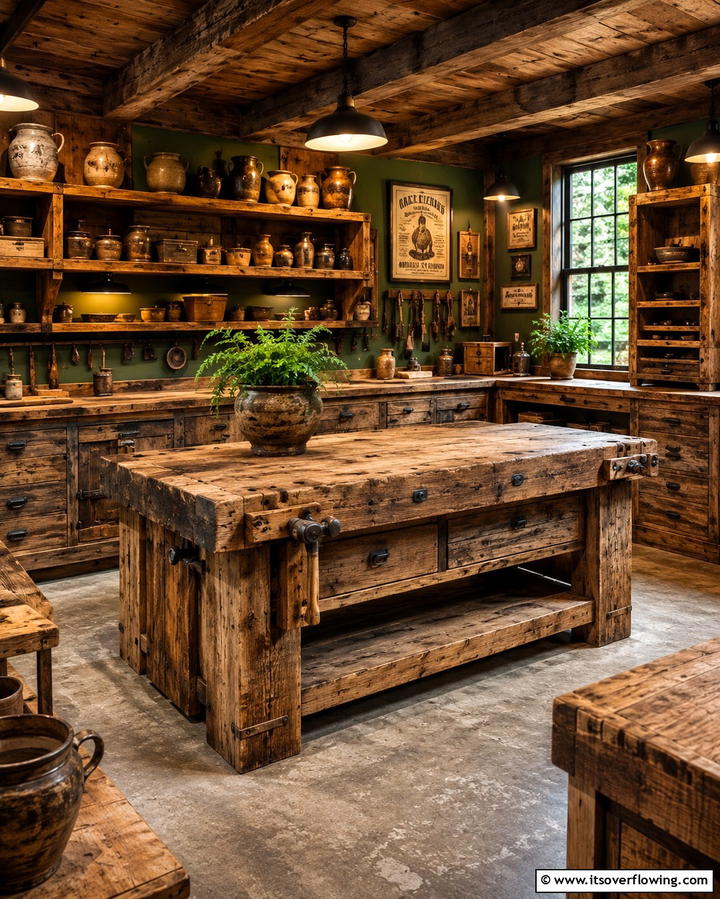 Rustic Reclaimed Wood Workshop - 30 Organized Craft Room Ideas for Creative Spaces at Home