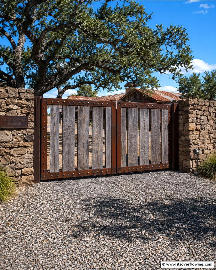 Rustic Reclaimed Wood and Steel - 30 Stylish Driveway Gate Ideas for Curb Appeal