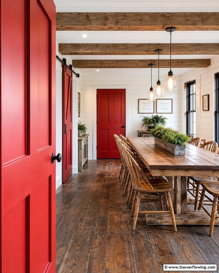Rustic Red - 30 Interior Door Color Ideas to Refresh Your Home’s Style