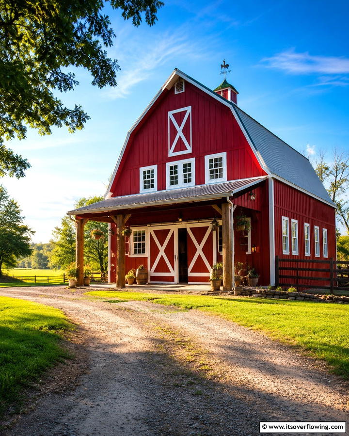 Rustic Red Barn Charm - 25 Red Home Exterior Ideas to Boost Curb Appeal