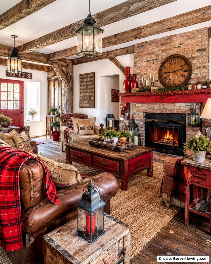 Rustic Red Charm - 30 Red Living Room Ideas for Bold and Vibrant Spaces
