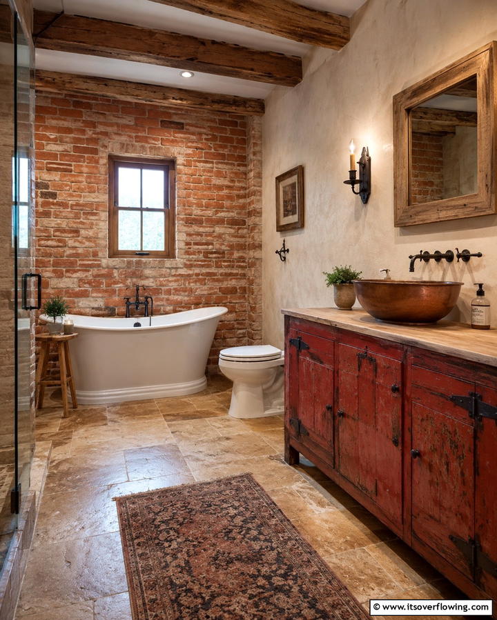 Rustic Red Elements - 25 Red Bathroom Ideas for a Luxurious Feel