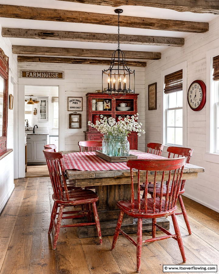Rustic Red Farmhouse Charm - 20 Red Dining Room Ideas for a Bold and Vibrant Space