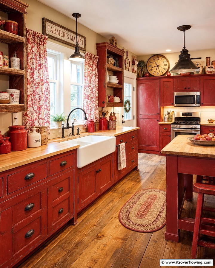 Rustic Red Farmhouse Kitchen - 17 Red Kitchen Design Ideas for Bold Contemporary Spaces