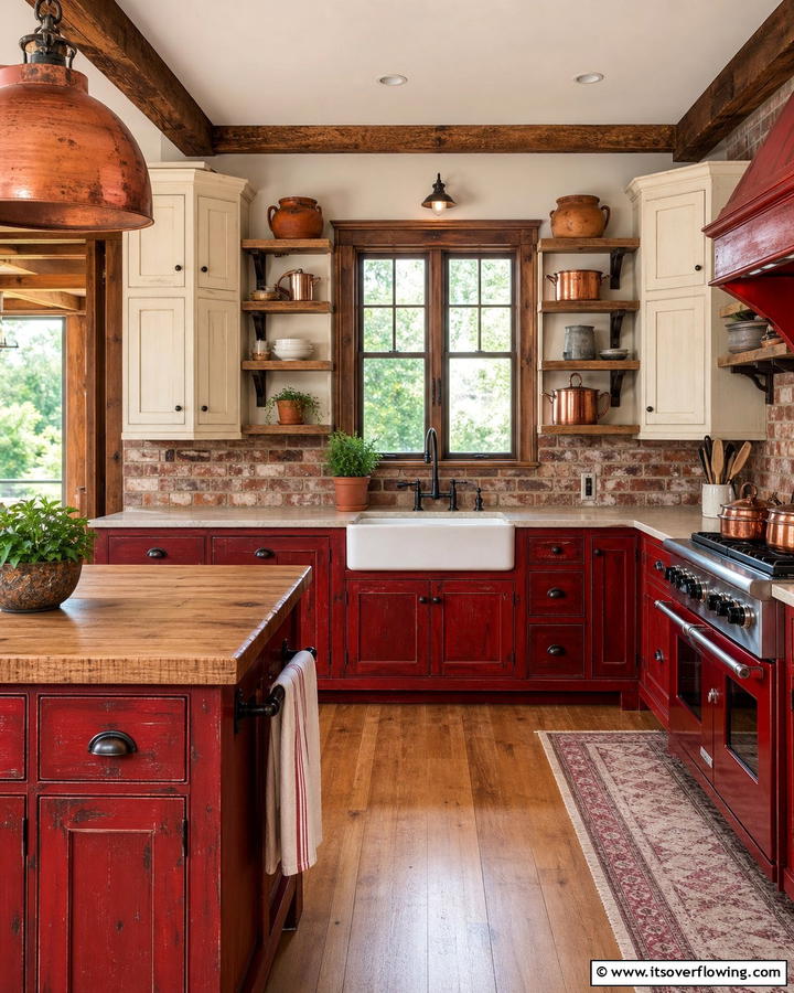 Rustic Red Finishes - 21 Kitchen Color Ideas to Refresh Your Cooking Space