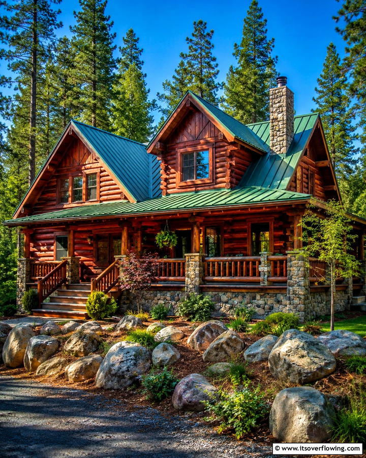 Rustic Red Log Cabin - 25 Red Home Exterior Ideas to Boost Curb Appeal