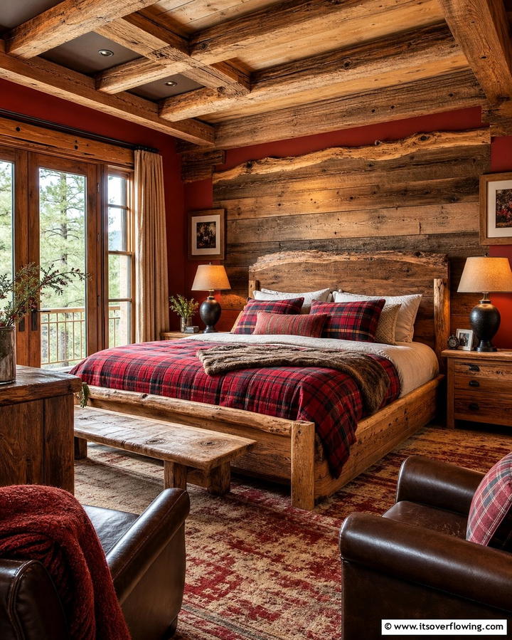 Rustic Red and Wood Combination - 25 Red Bedroom Ideas to Transform Your Space