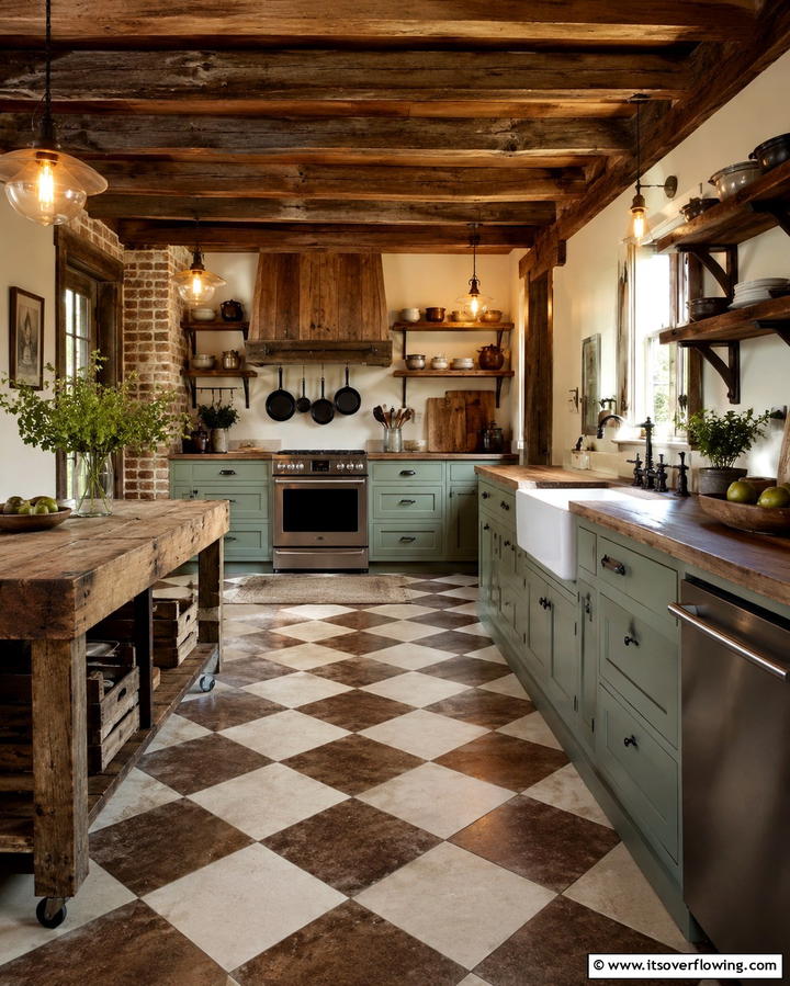 Rustic Revival Charm - 30 Kitchens with Checkered Floors- Retro-Inspired Designs