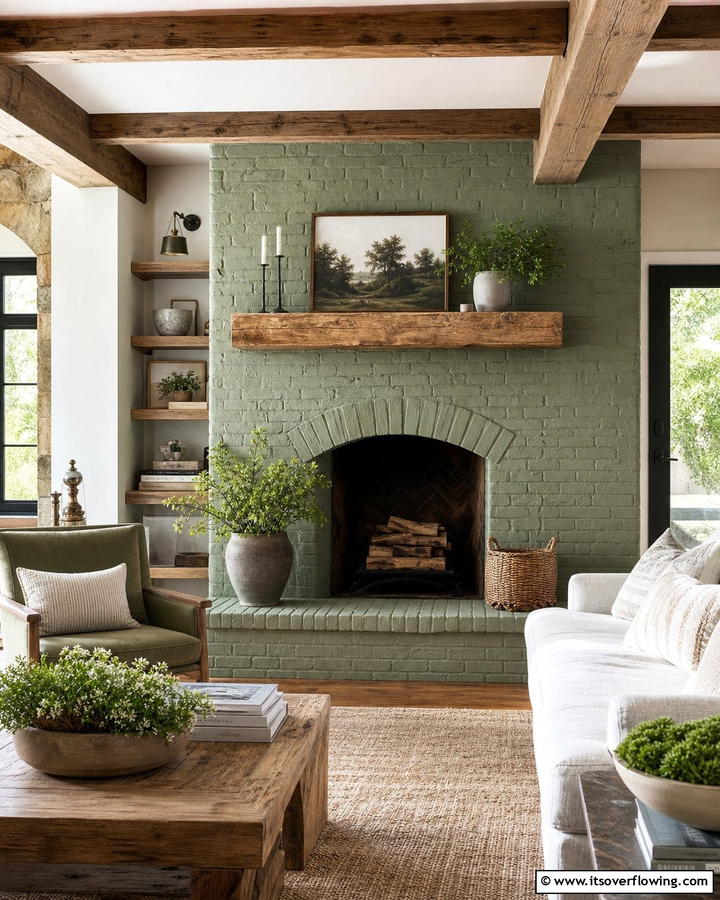 Rustic Sage Green Brick Fireplace - 20 Sage Green Fireplace Ideas for a Calm Ambiance