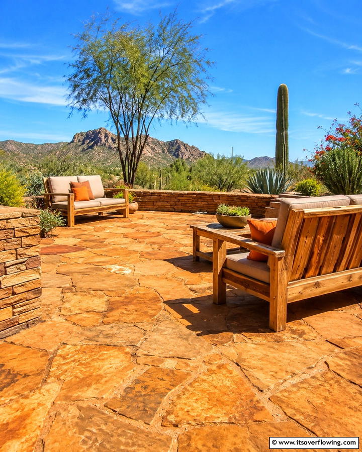 Rustic Sandstone Warmth - 25 Stone Patio Ideas for Natural Outdoor Beauty