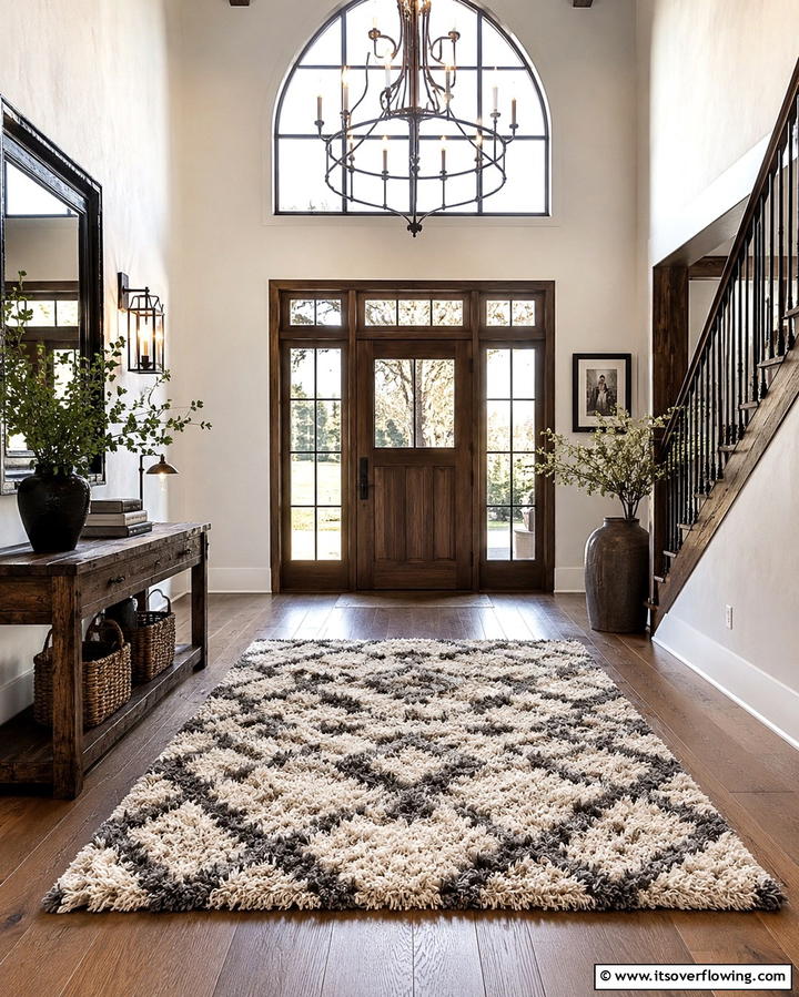 Rustic Shag Sophistication - 30 Welcoming Entryway Rug Designs to Elevate First Impressions
