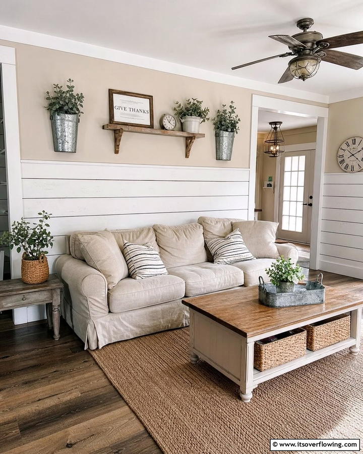 Rustic Shiplap Charm - 21 Half Wall Paneling Ideas for Modern Home Organizing
