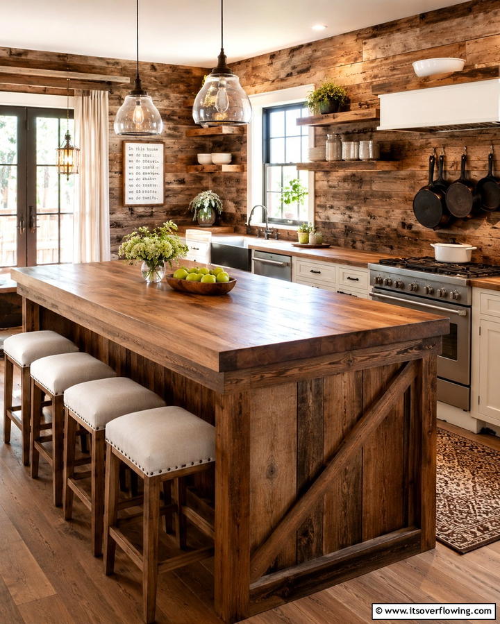 Rustic Shiplap with a Wooden Island - 20 Kitchen Shiplap Ideas with Kitchen Island Designs