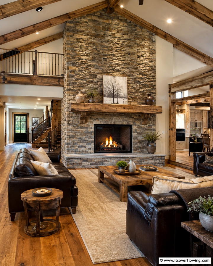Rustic Sophistication with River Rock - 25 Floor-to-Ceiling Stone Fireplace Ideas for Cozy Homes